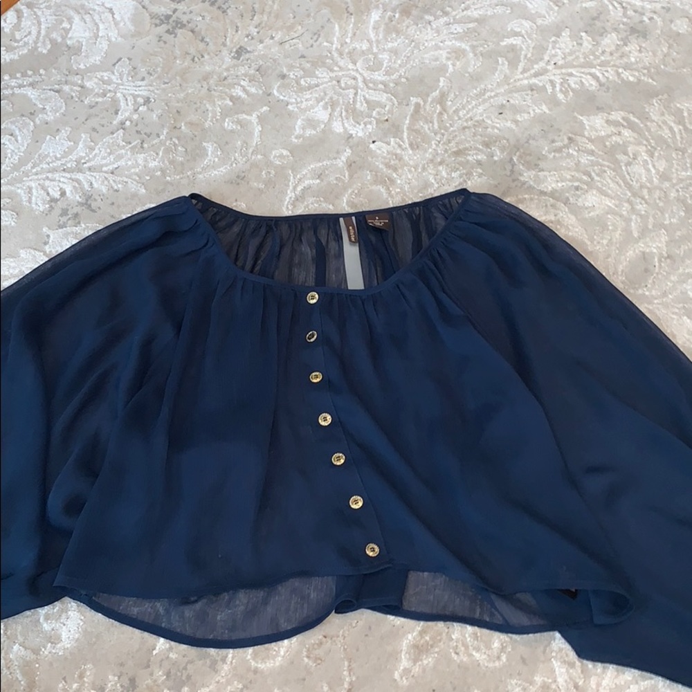 Navy blue see through chiffon blouse